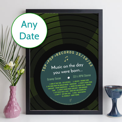 Personalised Music On The Day You Were Born Record Print - Any Date