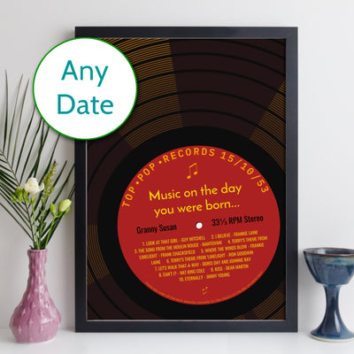 Personalised Music On The Day You Were Born Record Print - Any Date