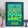 Personalised Year Print - Year In Latin, Binary and Morse Code With Message